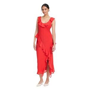 a new day Red Ruffle Midi Dress